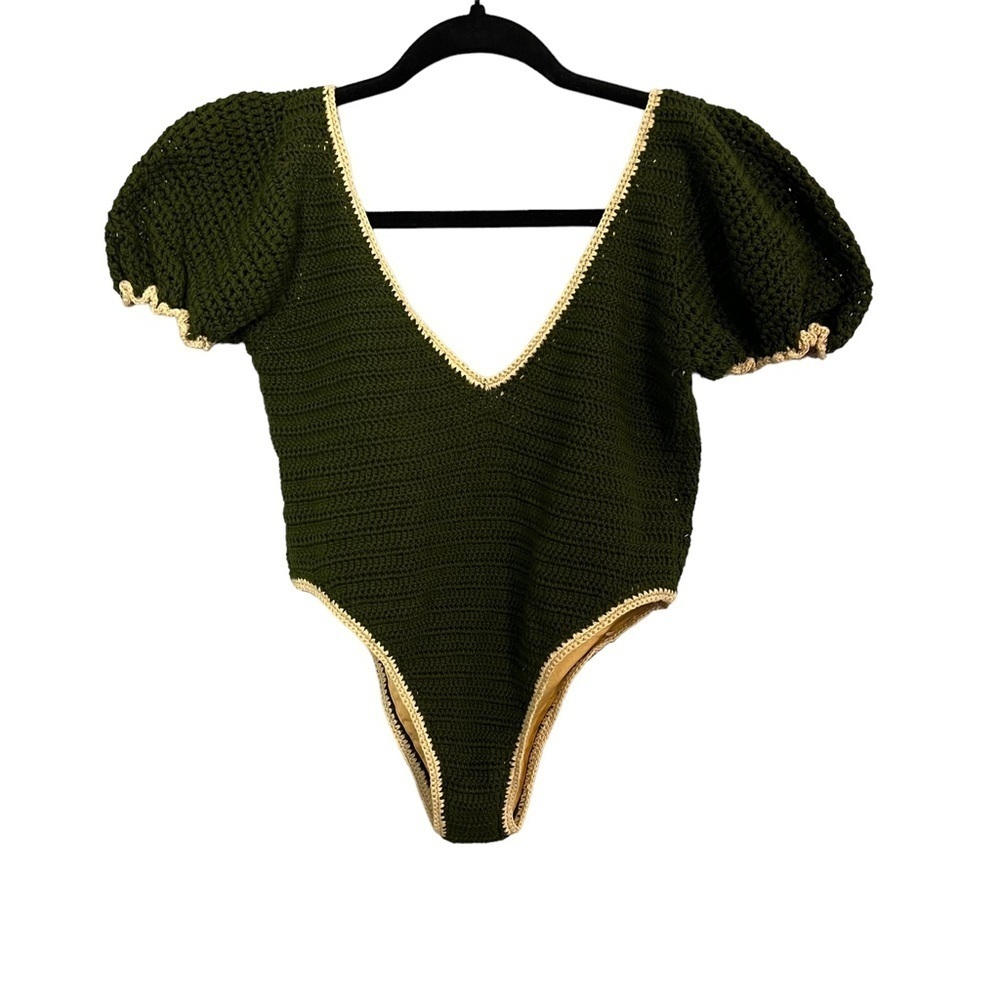 Olive Green Crochet One Piece Swimsuit